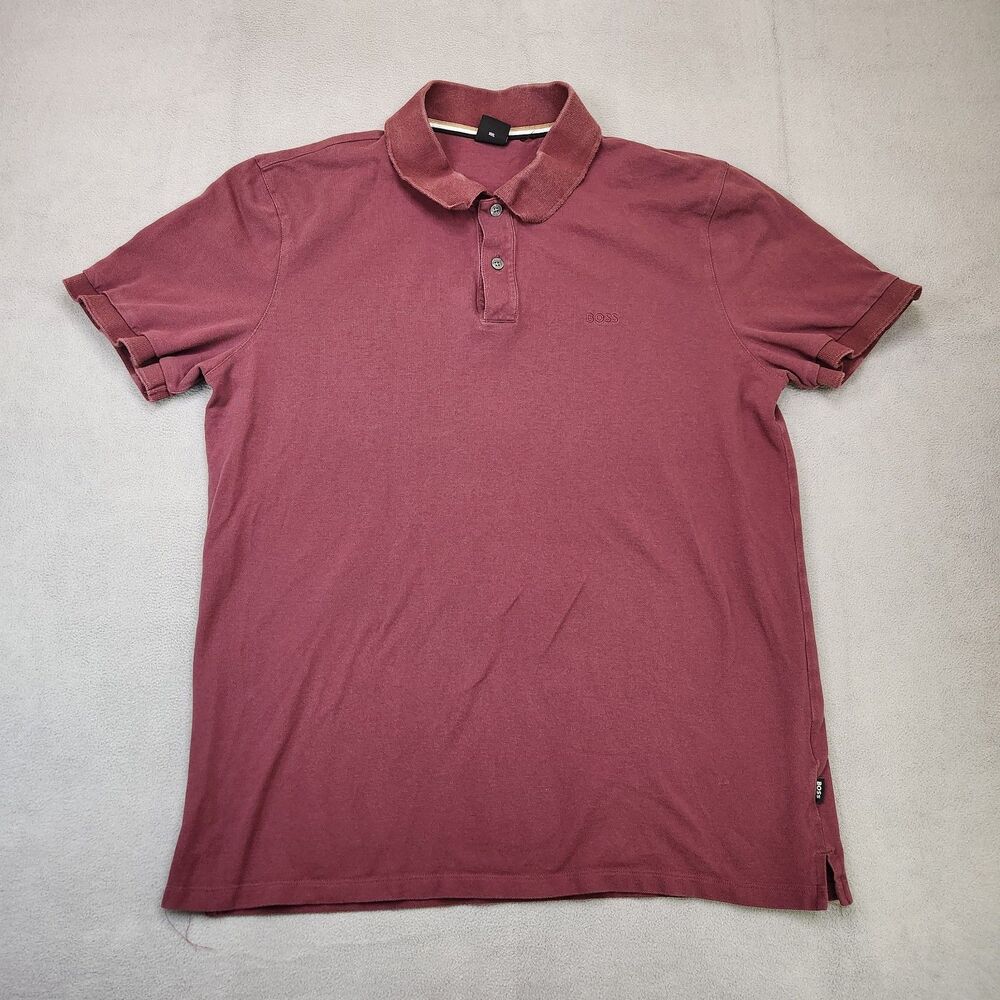 Hugo Boss Polo Shirt Men's 2XL Burgundy Red Short Sleeve‎ Cotton Pique Golf